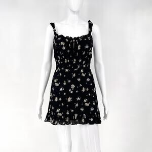 Reformation Silvia Mini Dress Women’s Size XS Black Floral Ruffle Sleeveless
